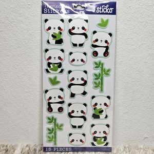 Sticko Stickers Panda Bear Rolly Polly with Bamboo 1 Sheet 15 Pieces Cute Animal